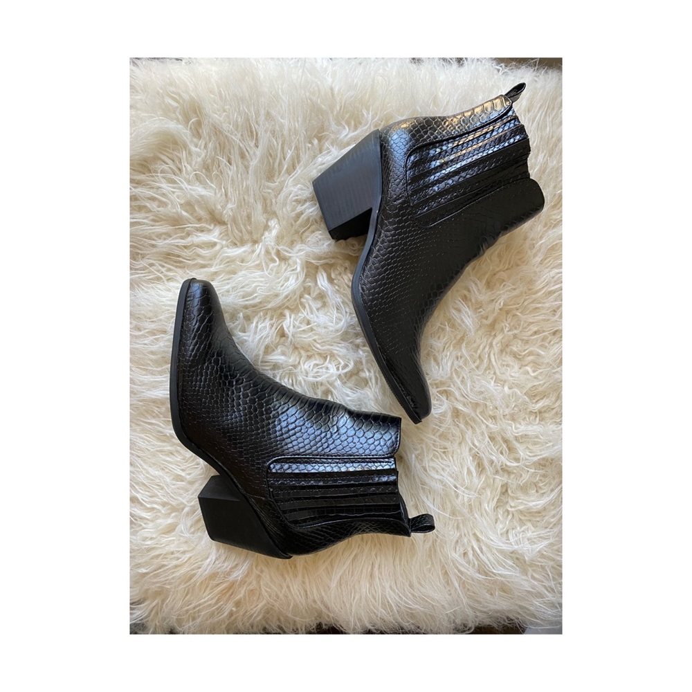 JustFab | faux gator pointed toe ankle boots
